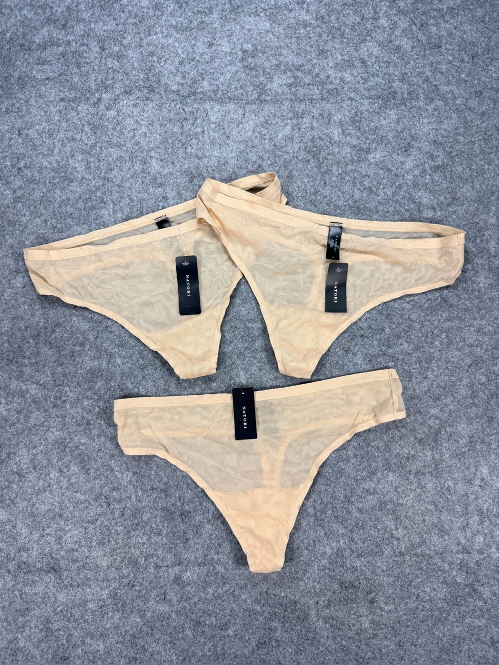 NWT NATORI Bliss Light Sheer Mesh Thong XL Nude Cosmetic Set of 3 Lot